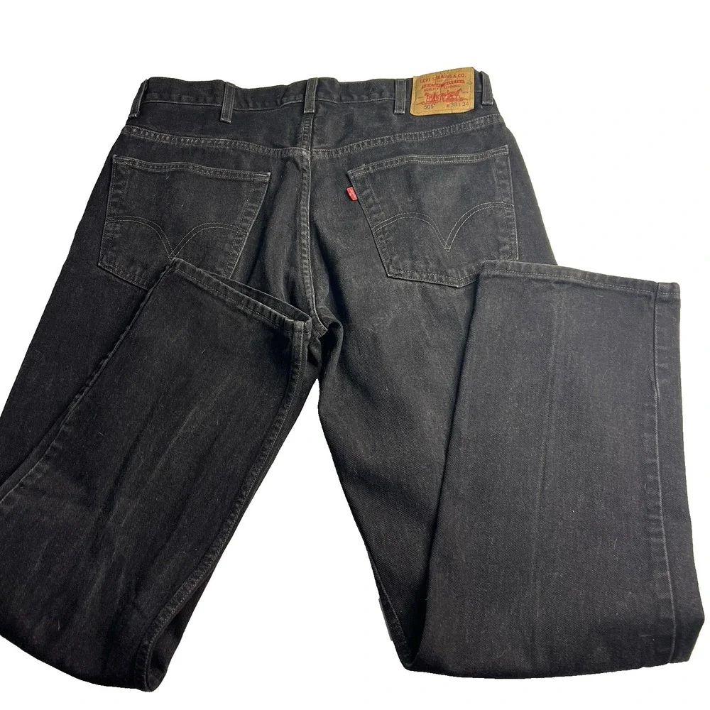 Vtg Y2K Levis Jeans 505 38X34 Men Black Skater‎ Grunge Work Faded
